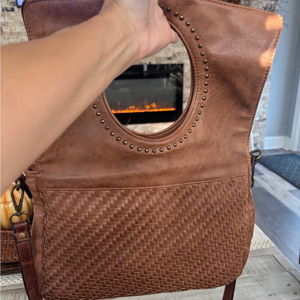 Vintage Brown Tote Bag with Woven Detail